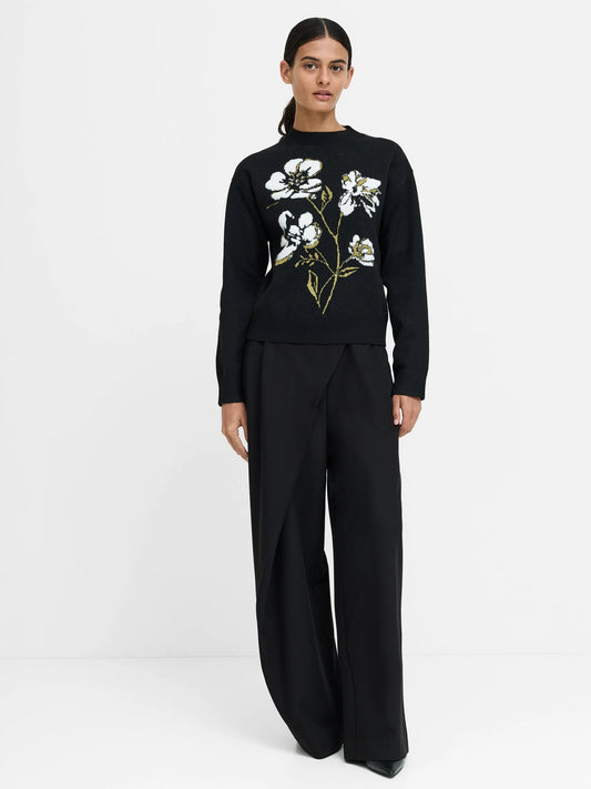 French Connection Oriana Floral Neck Jumper Blk/Khaki Grn Multi