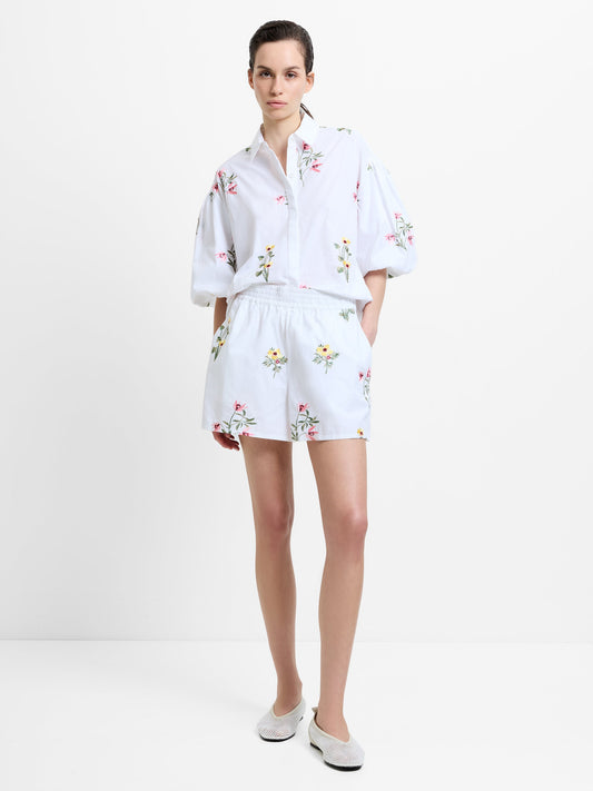 French Connection Alissa Cotton Floral Embroidered Shorts White Linen - Mojo Independent Store