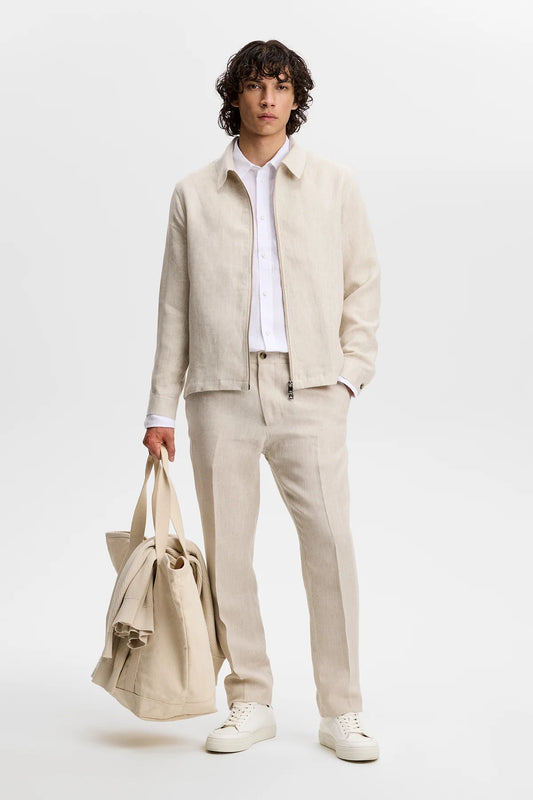 J.Lindeberg Julius Drape Linen Overshirt Moonbean - Mojo Independent Store