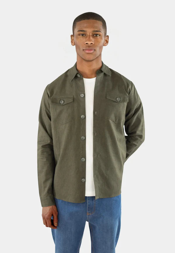 Ciszere Dani Linen Overshirt Dusty Sage Green