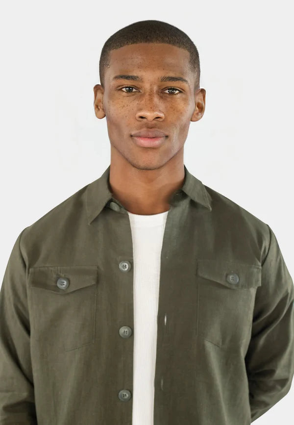 Ciszere Dani Linen Overshirt Dusty Sage Green