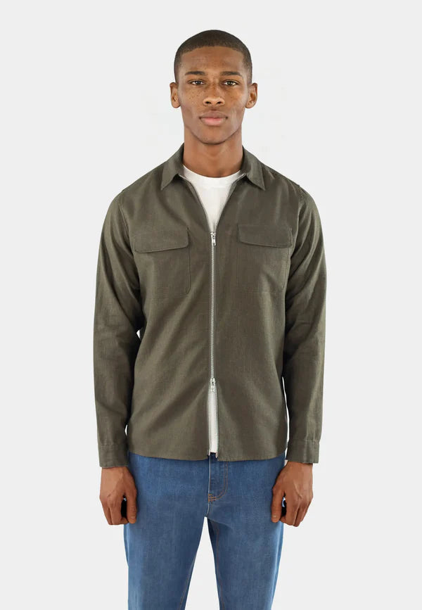 Ciszere Quincy Linen Overshirt Forest Green