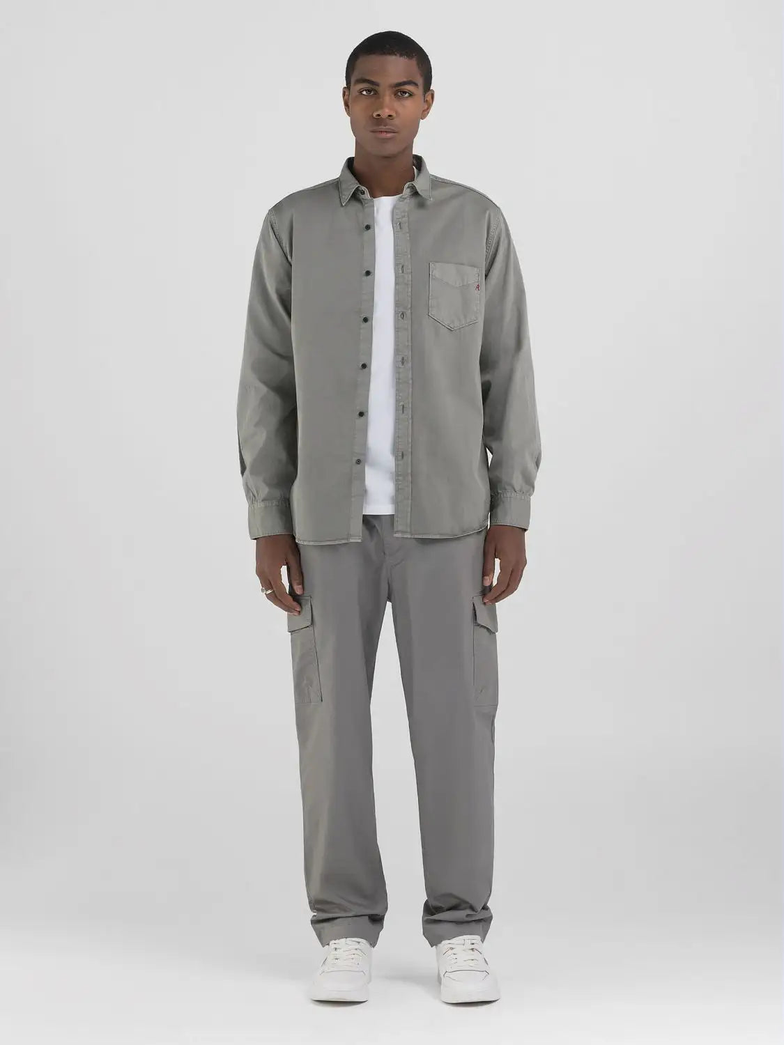 Replay Regular Fit Twill Shirt With Pocket Grey Military