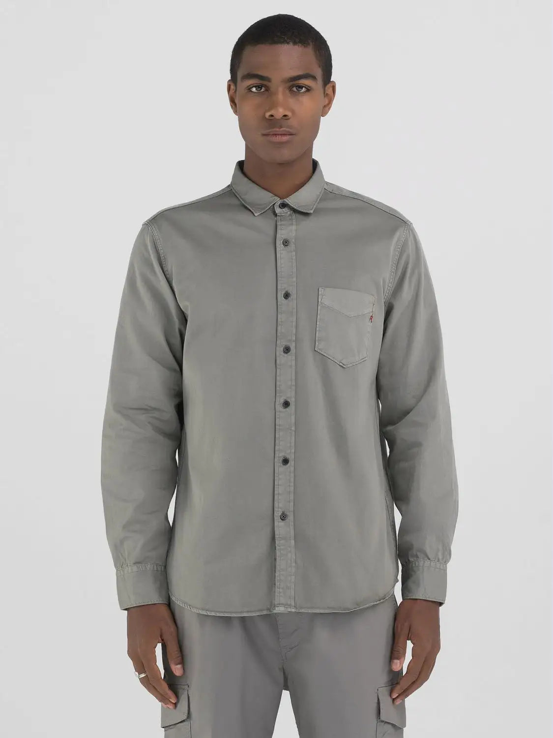 Replay Regular Fit Twill Shirt With Pocket Grey Military