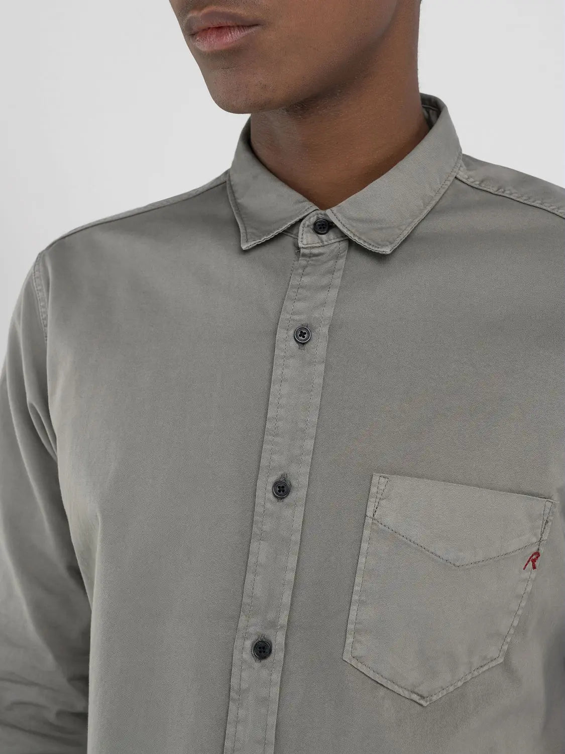 Replay Regular Fit Twill Shirt With Pocket Grey Military