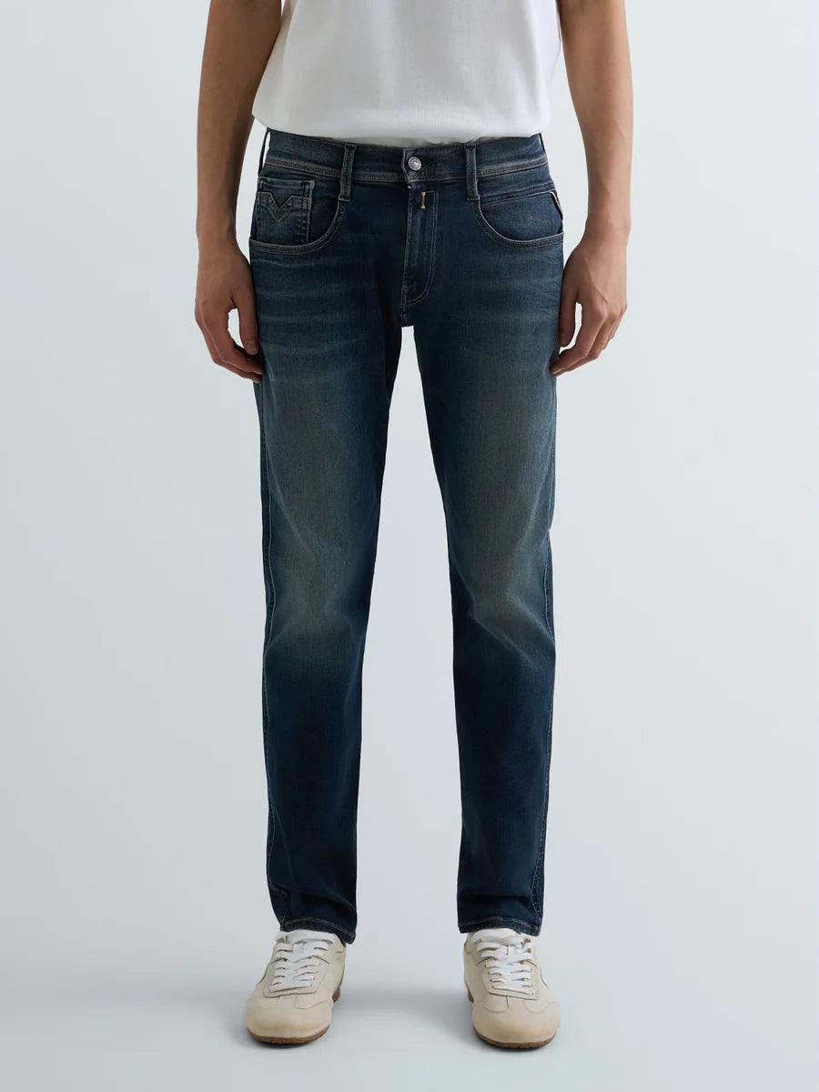 Replay Anbass Jeans Hyperflex Stretch Denim Blue Brown Patch