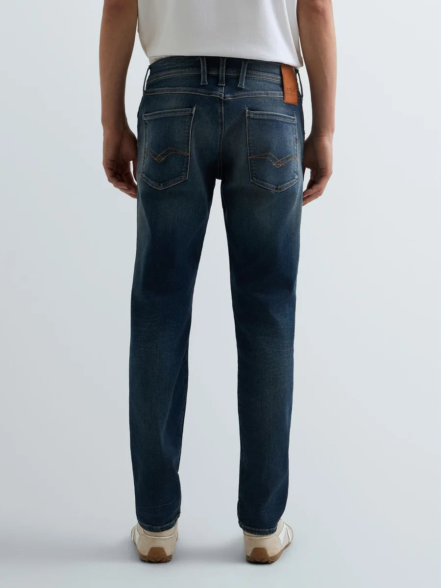 Replay Anbass Jeans Hyperflex Stretch Denim Blue Brown Patch