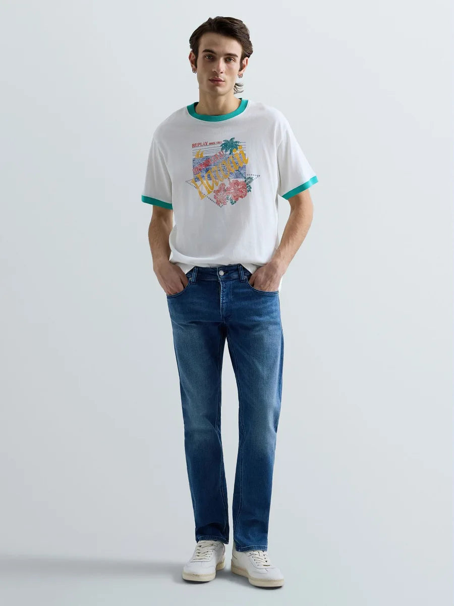Replay Grover Power Stretch Denim Mid Blue Black Patch