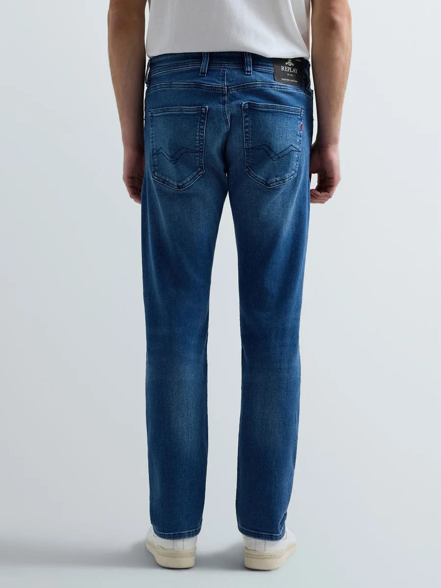 Replay Grover Power Stretch Denim Mid Blue Black Patch