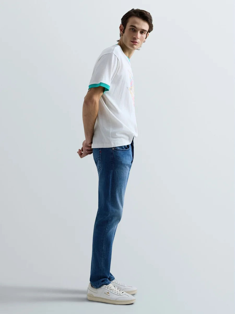 Replay Grover Power Stretch Denim Mid Blue Black Patch
