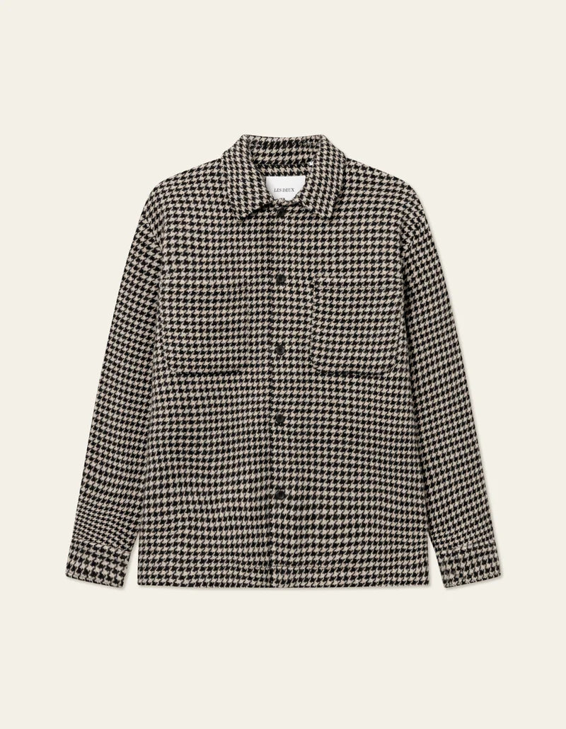 Les Deux Milian Houndstooth Overshirt Light Desert Sand/Black