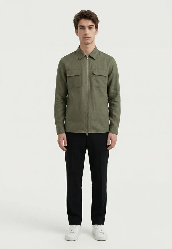 Ciszere Quincy Linen Overshirt Dusty Sage Green