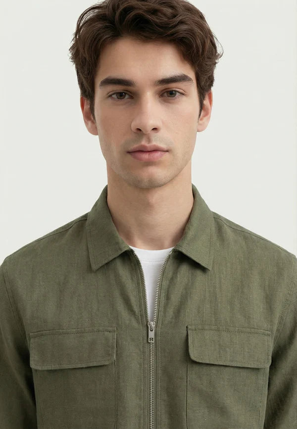 Ciszere Quincy Linen Overshirt Dusty Sage Green