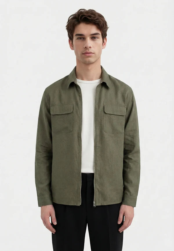 Ciszere Quincy Linen Overshirt Dusty Sage Green