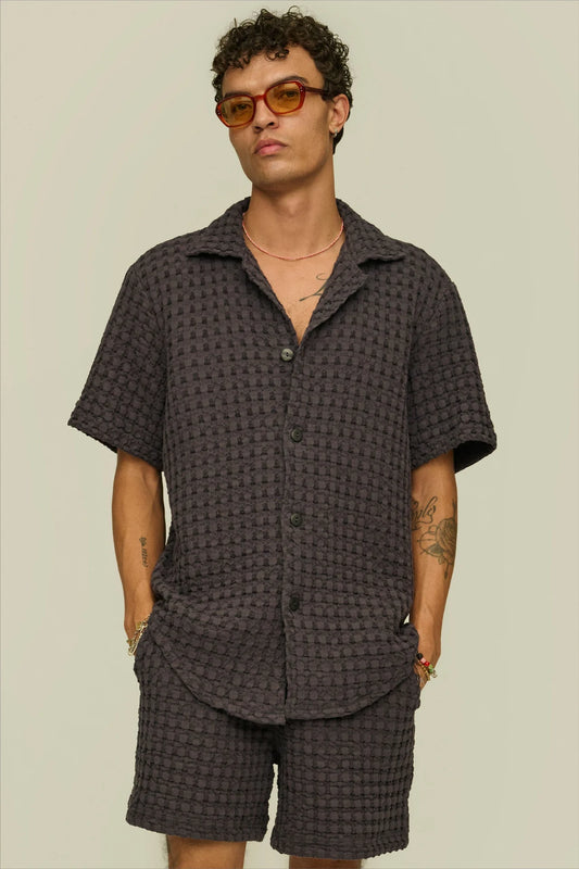 Oas Nearly Black Cuba Waffle Shirt