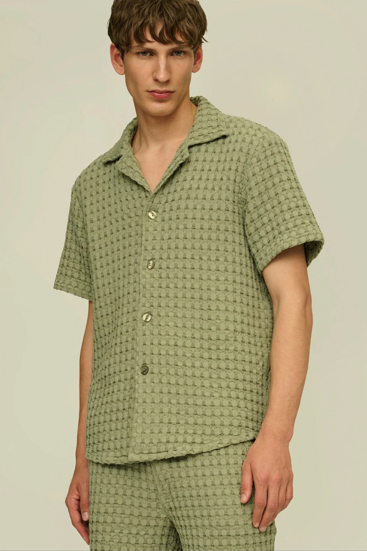 Oas Dusty Green Cuba Waffle Shirt