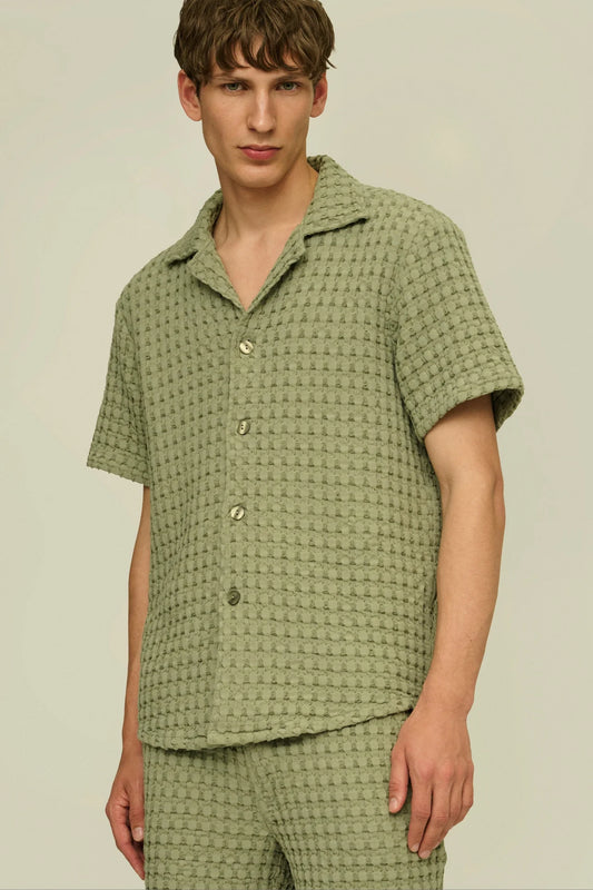 Oas Dusty Green Cuba Waffle Shirt