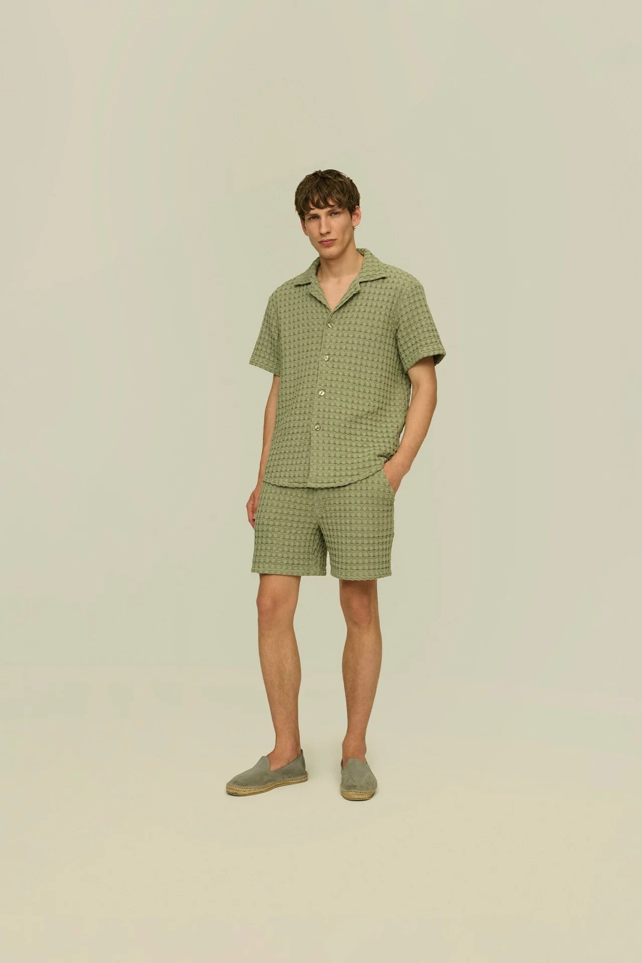 Oas Dusty Green Cuba Waffle Shirt