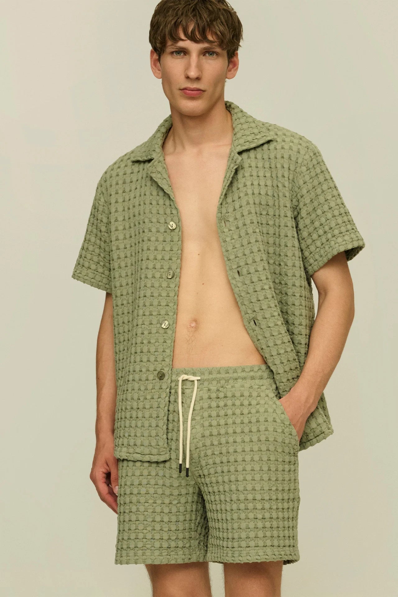 Oas Dusty Green Porto Waffle Shorts