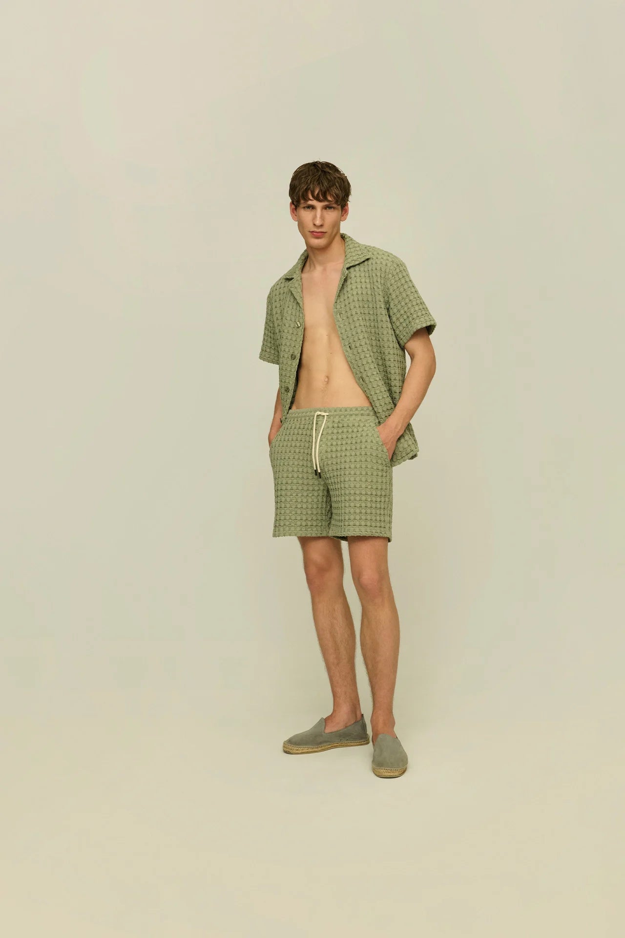 Oas Dusty Green Porto Waffle Shorts