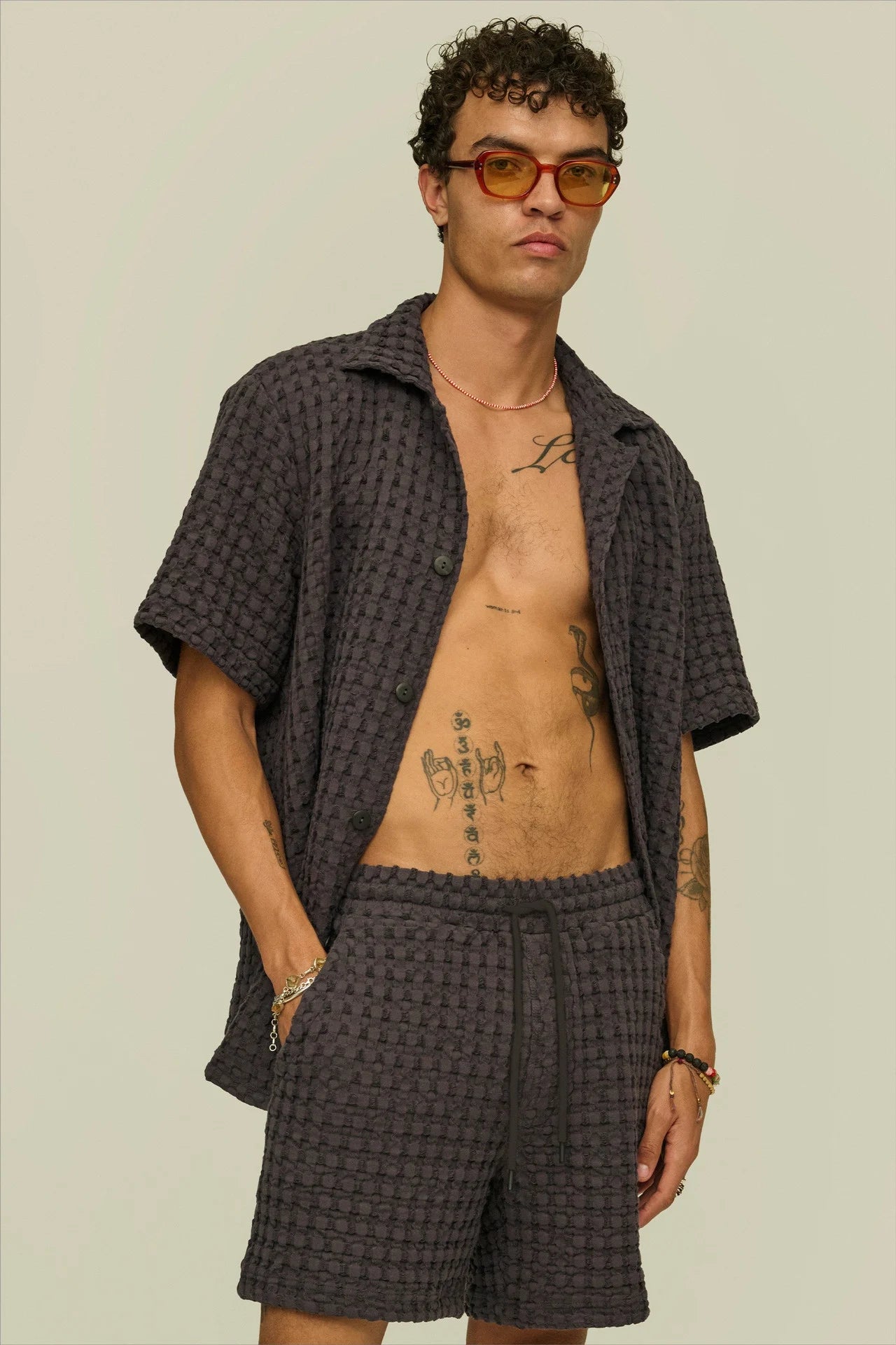 Oas Nearly Black Porto Waffle Shorts