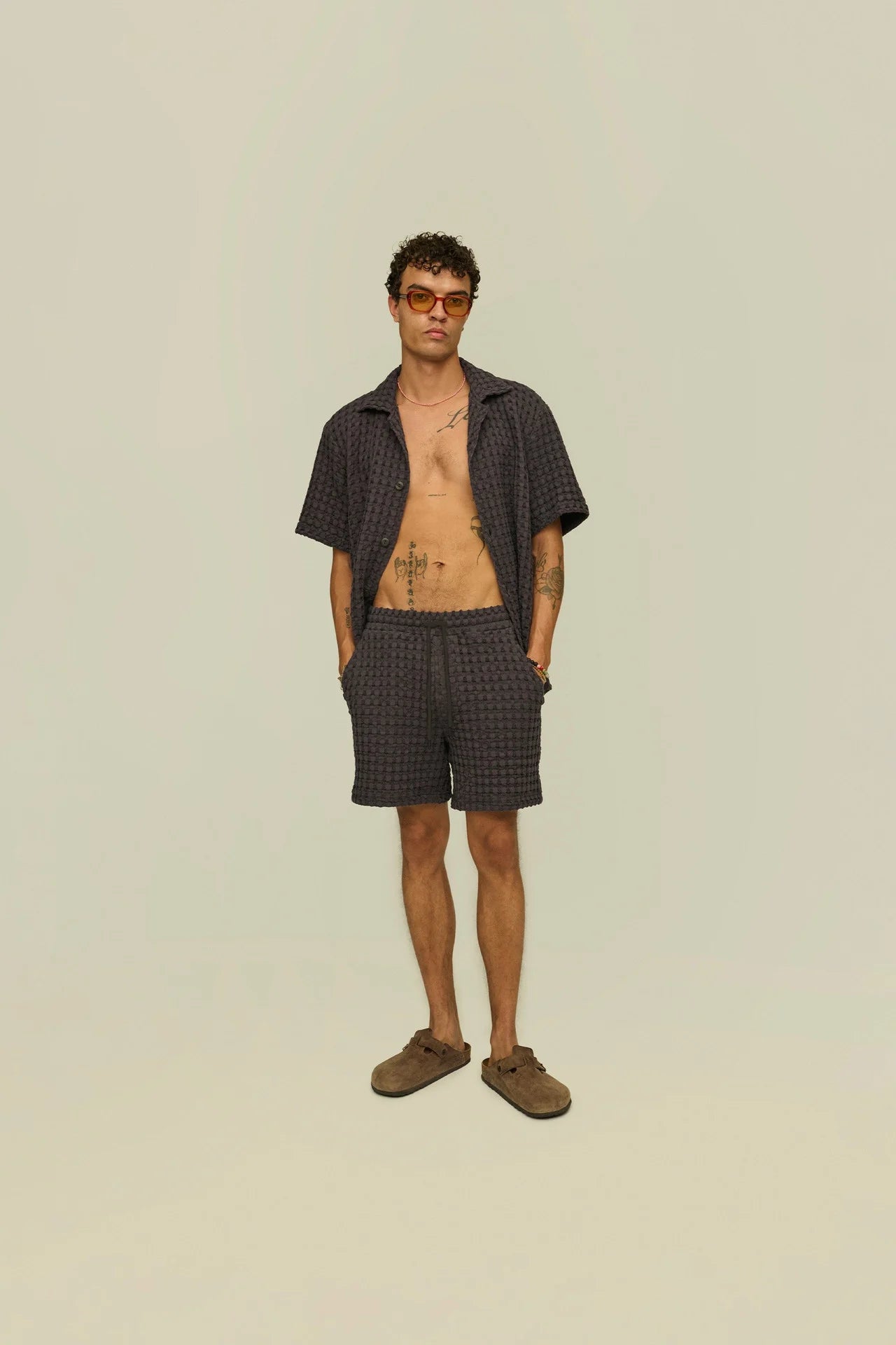 Oas Nearly Black Porto Waffle Shorts