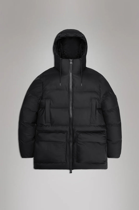 Rains Alta Long Puffer Cargo Jacket Black