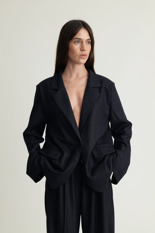 A Part of the Art Cloud Blazer Charcole Pinstripe