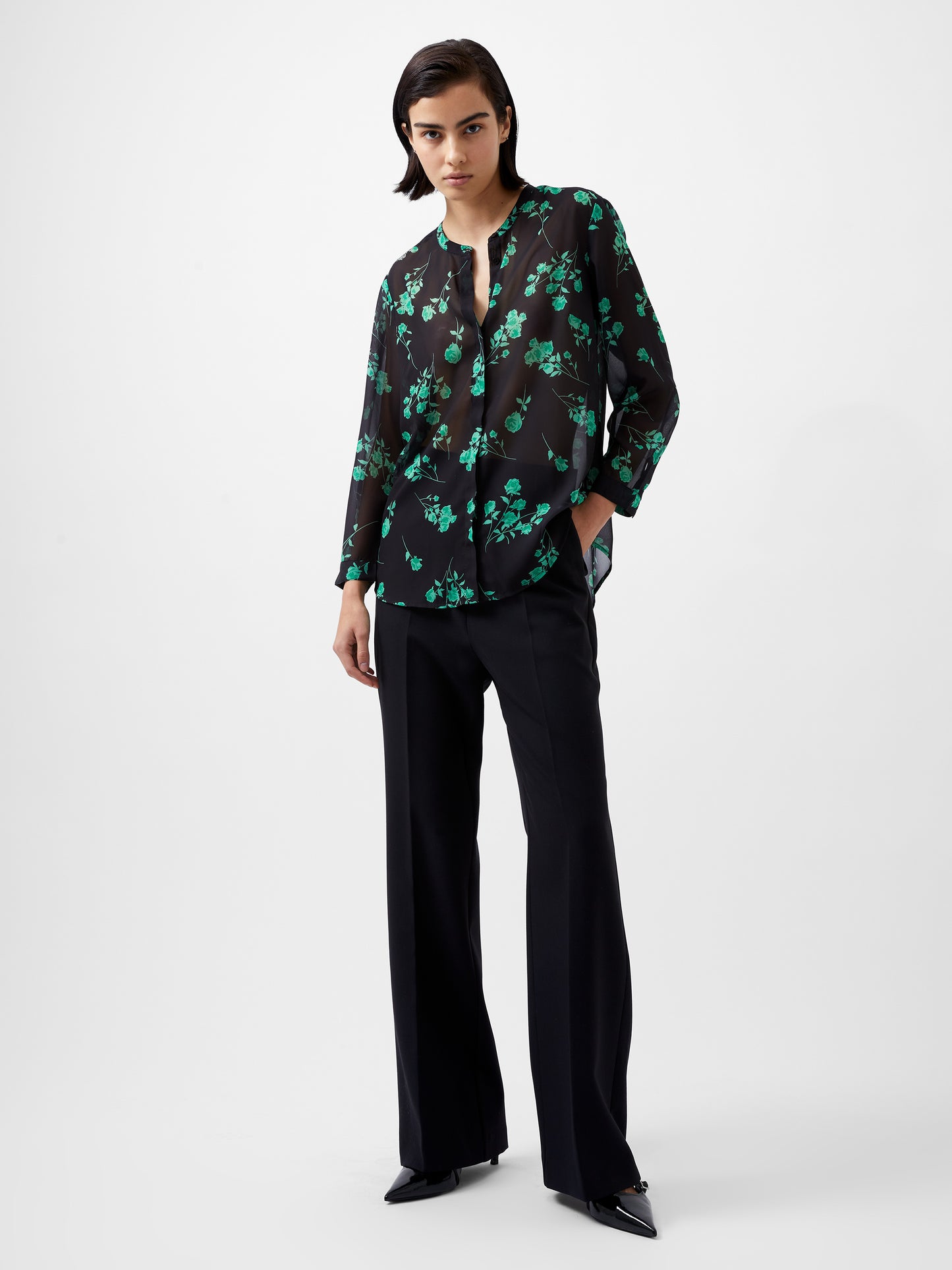 French Connection Alexandra L/S Shirt Blackout/Minted Green