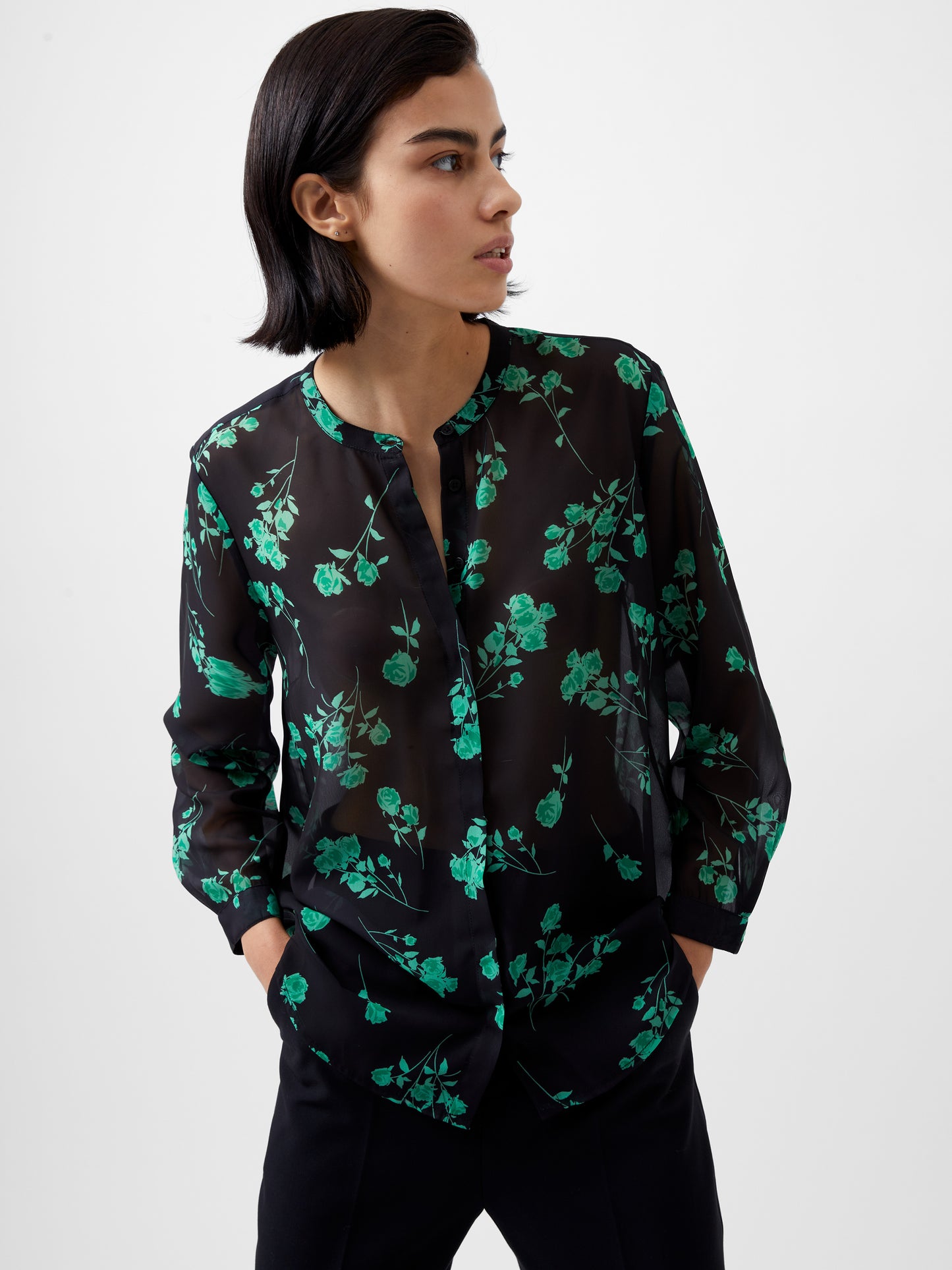 French Connection Alexandra L/S Shirt Blackout/Minted Green