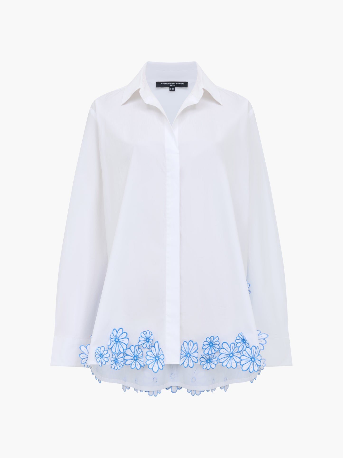 French Connection Cambria Cotton Floral Hem Shirt Linen White/Azur Blue