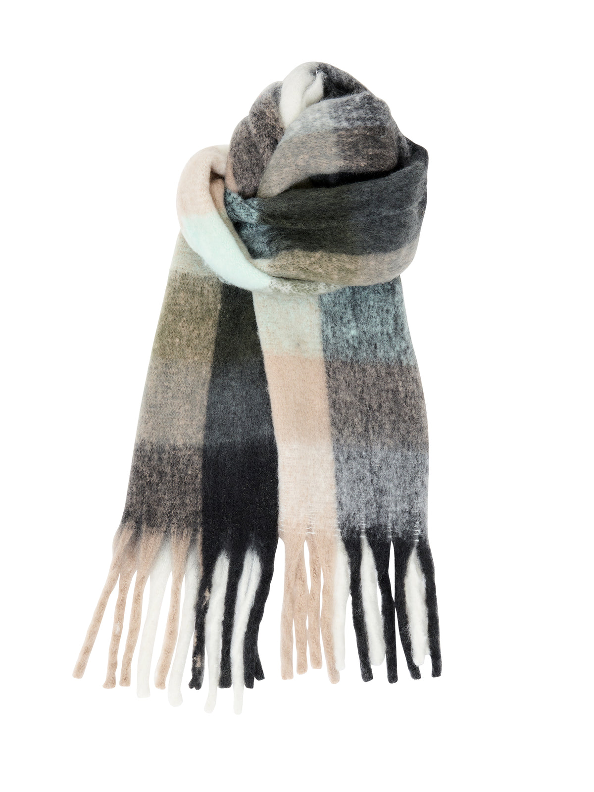 French Connection Super Soft Check Scarf Multi Gry/Cream/Mint