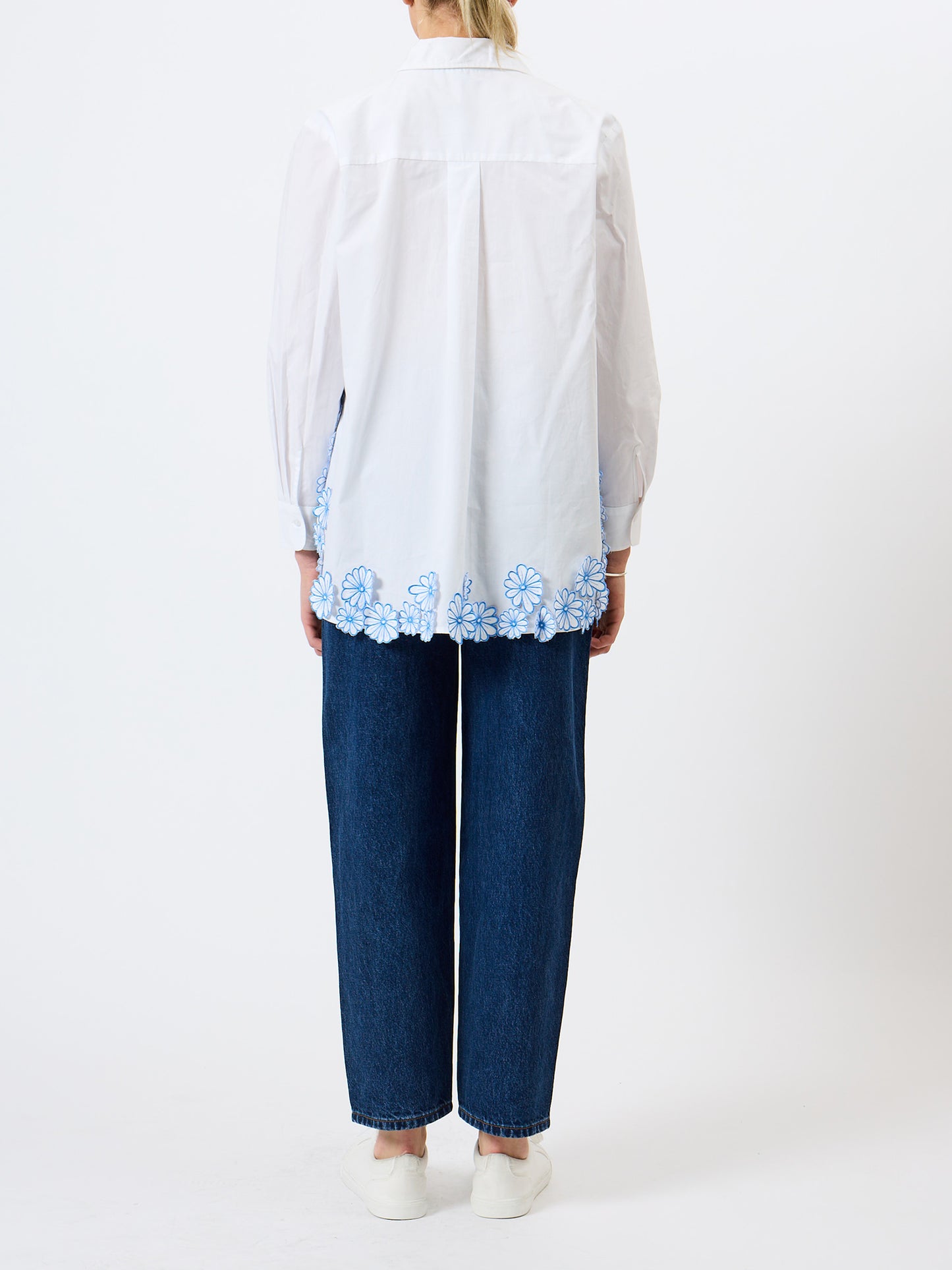 French Connection Cambria Cotton Floral Hem Shirt Linen White/Azur Blue