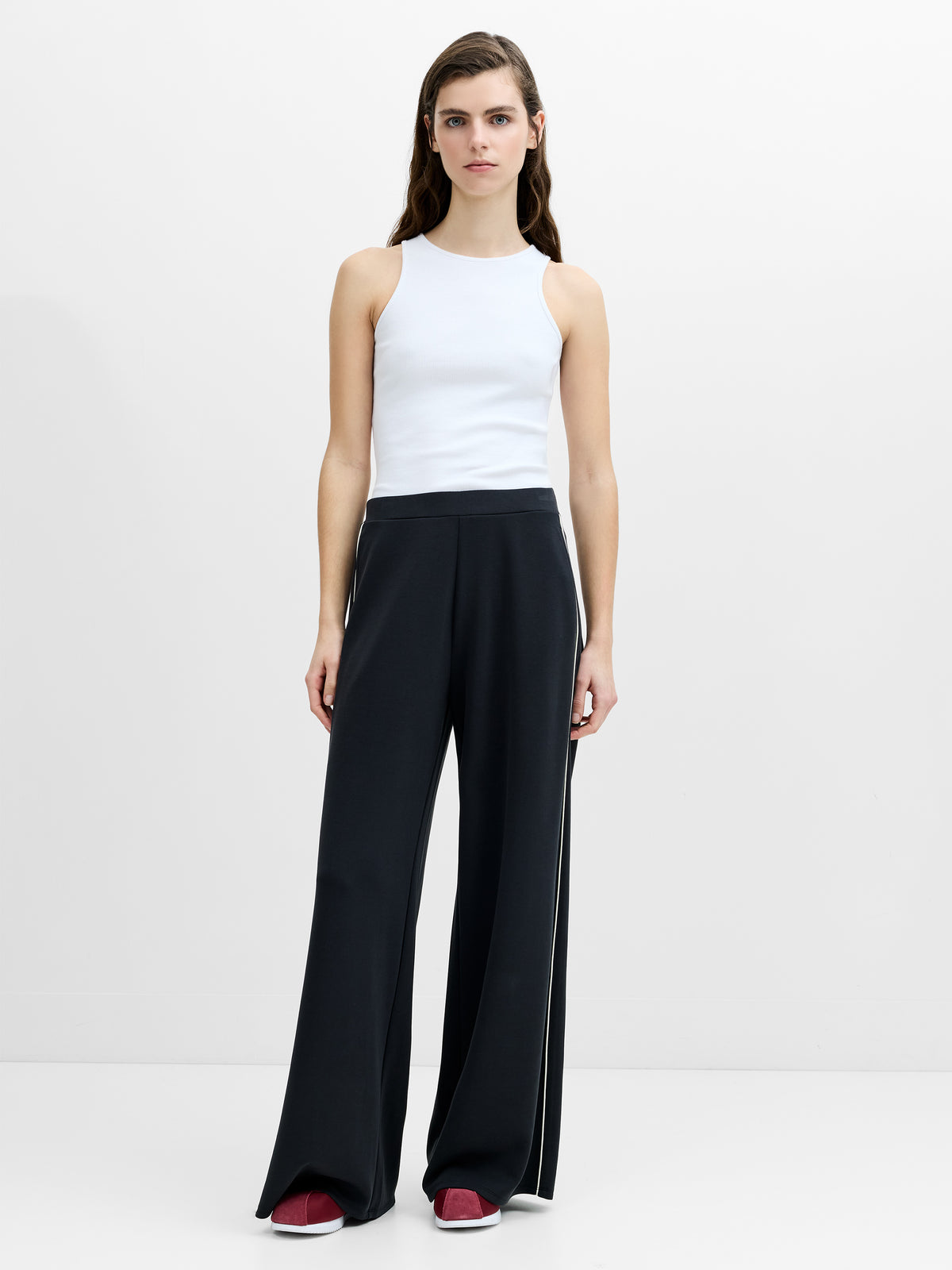French Connection Wren Side Stripe Wide Leg Jogger Graph Grey