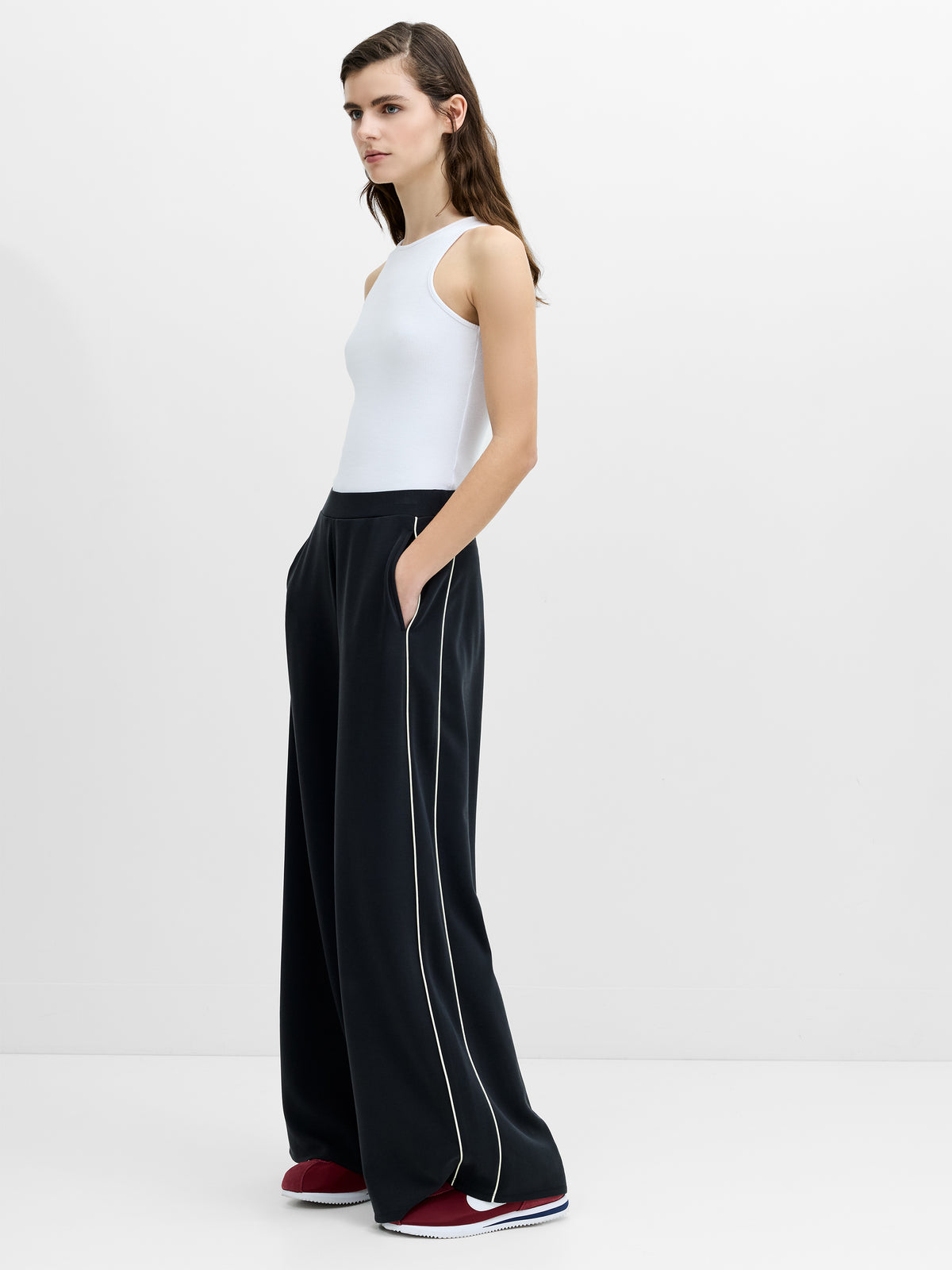 French Connection Wren Side Stripe Wide Leg Jogger Graph Grey