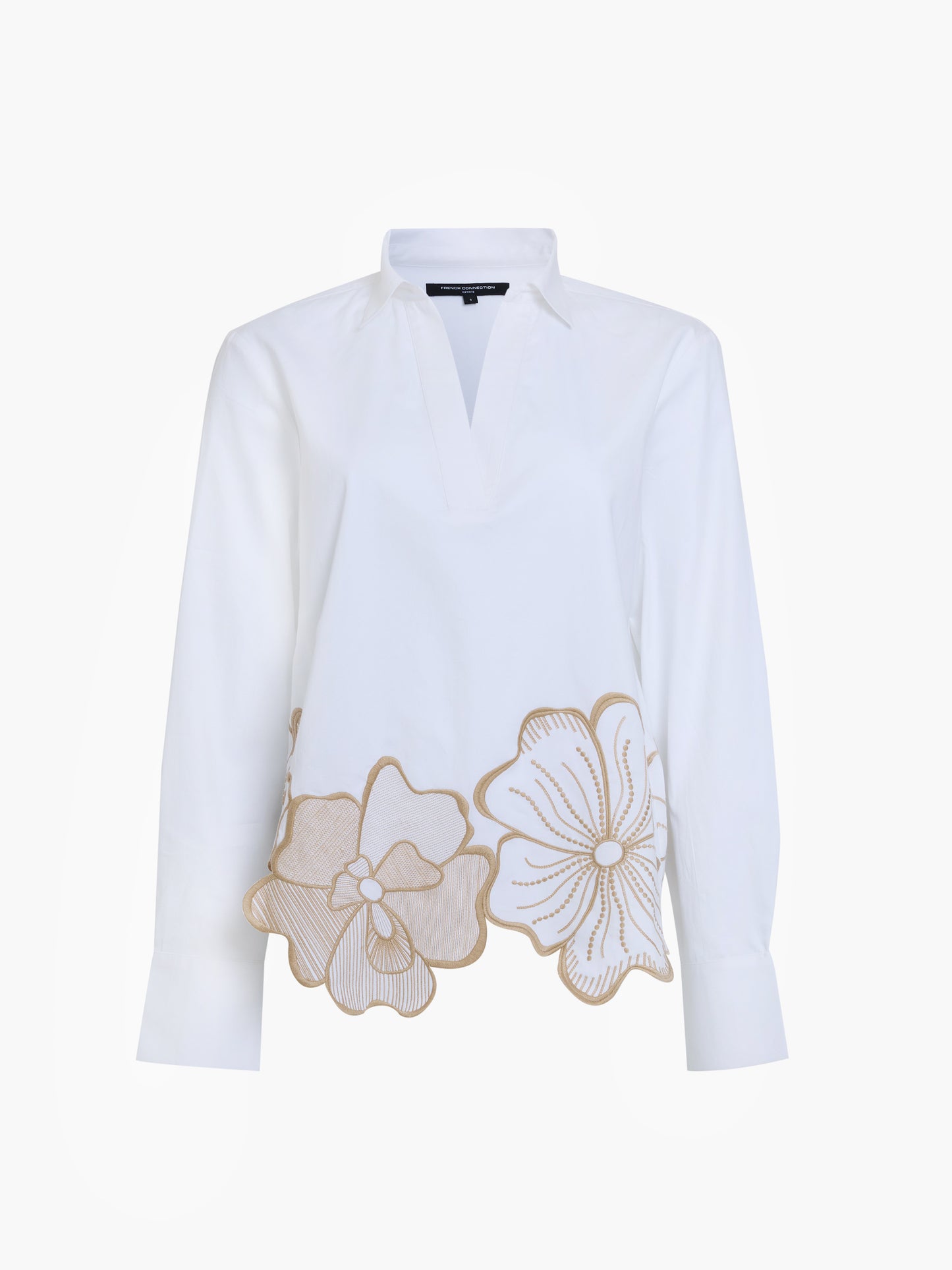 French Connection Alexis Cotton Floral Embroidered Shirt Lin wht/sesam neutr
