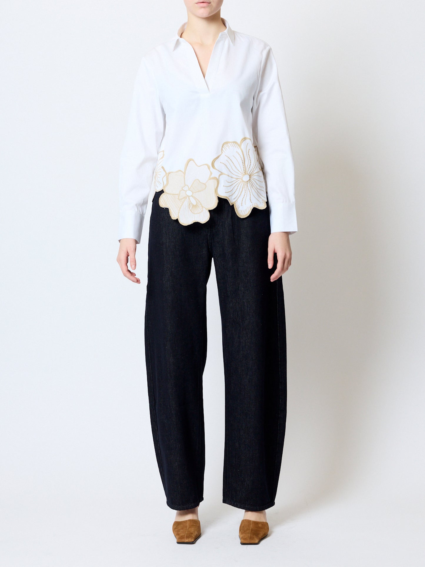 French Connection Alexis Cotton Floral Embroidered Shirt Lin wht/sesam neutr