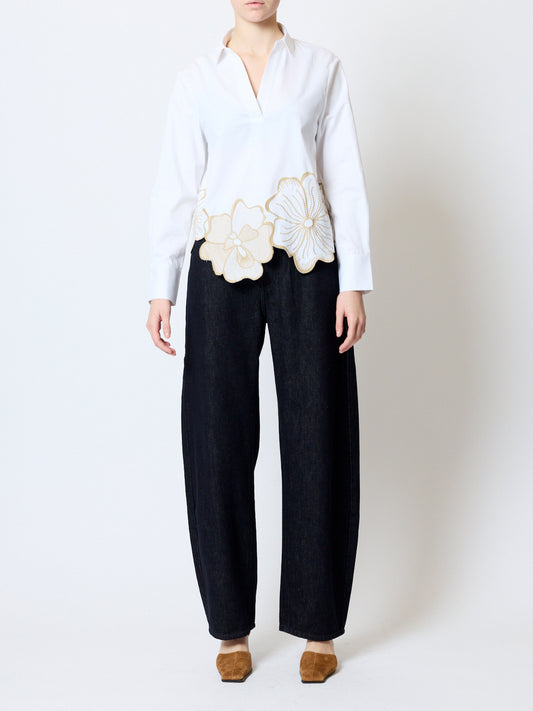French Connection Alexis Cotton Floral Embroidered Shirt Lin wht/sesam neutr - Mojo Independent Store