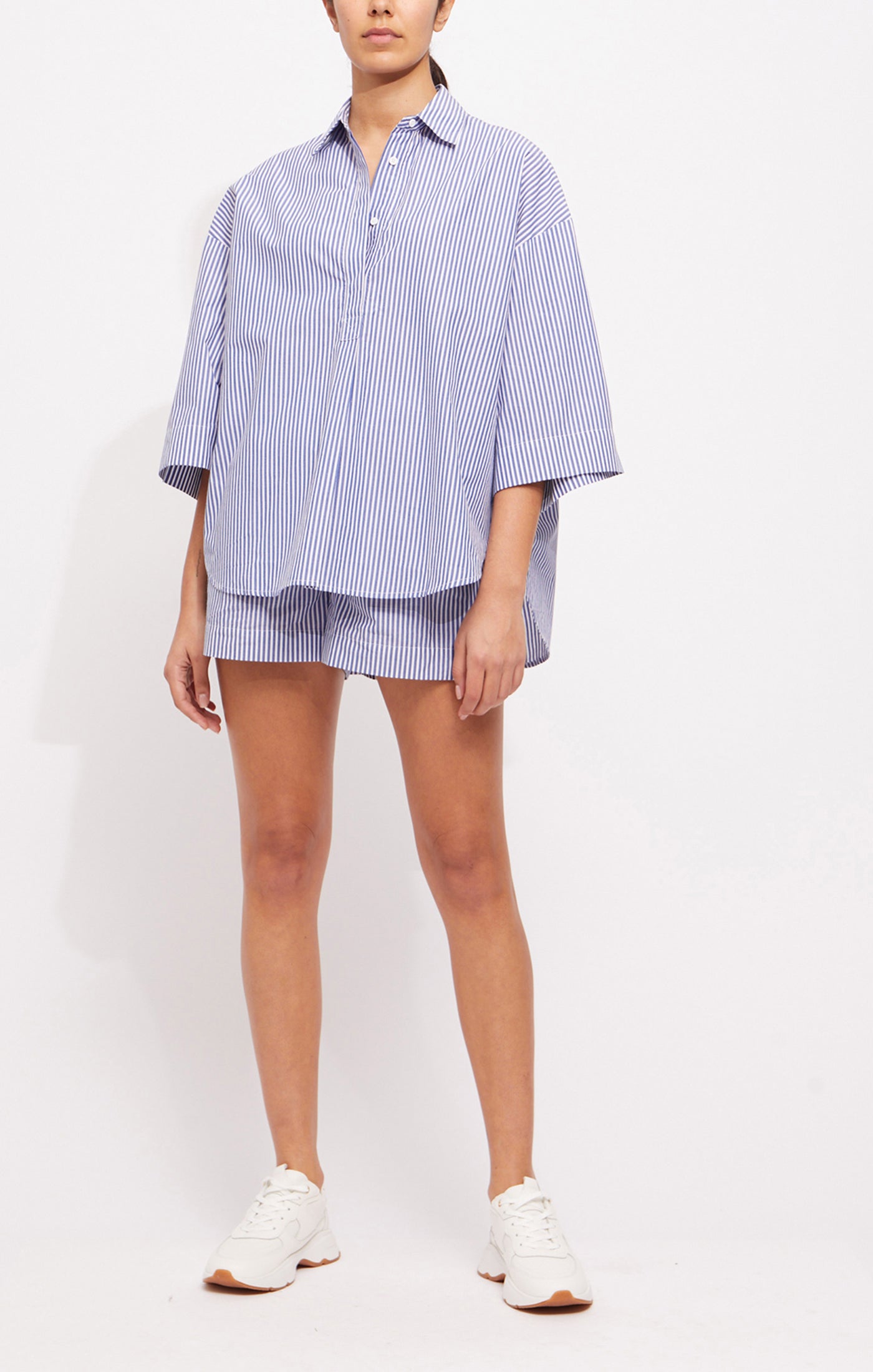 French Connection Rhodes Popover Stripe Linen White/Marine - Mojo Independent Store