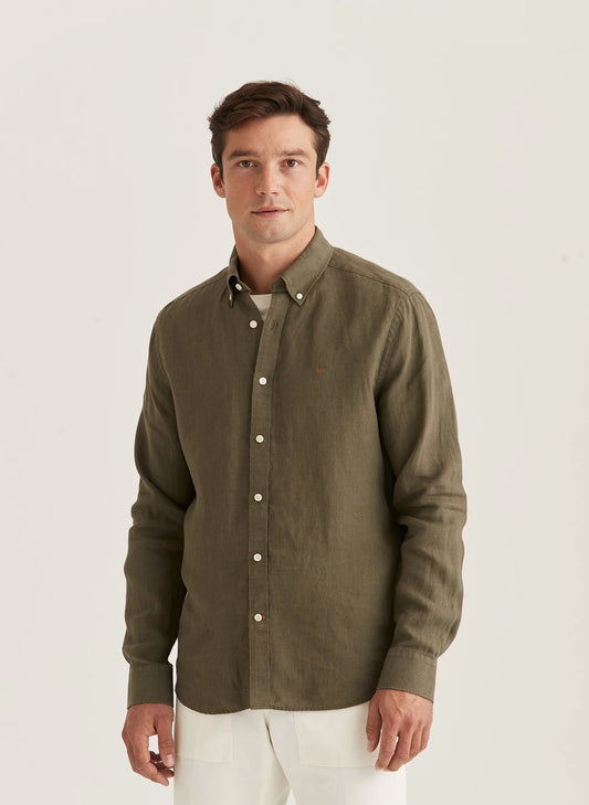 Morris Douglas Linen Shirt Olive