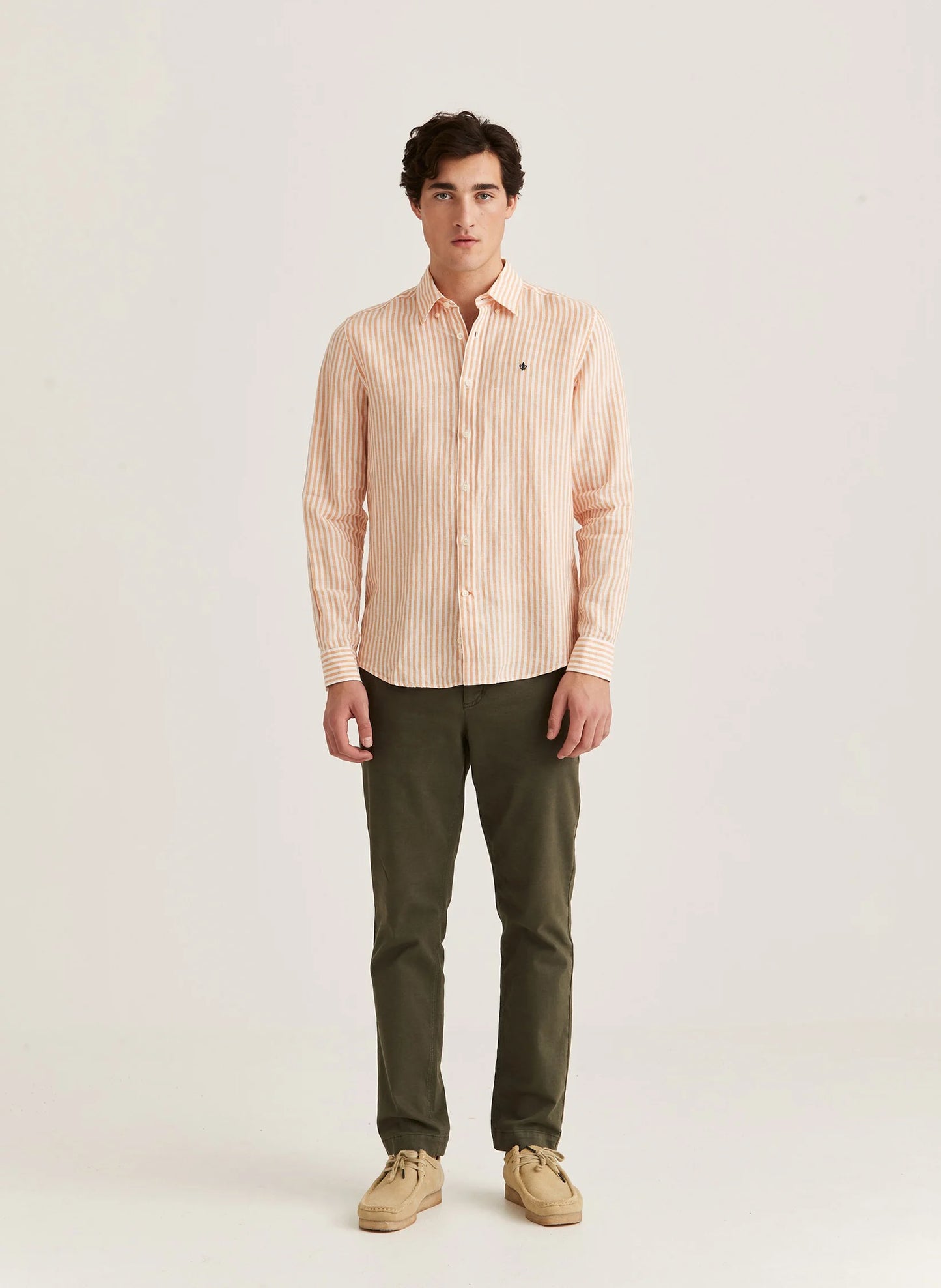 Morris Douglas Linen Stripe Shirt Orange