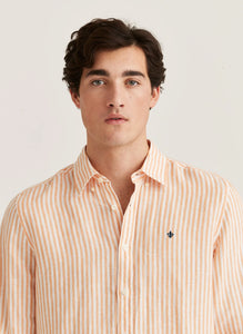 Morris Douglas Linen Stripe Shirt Orange
