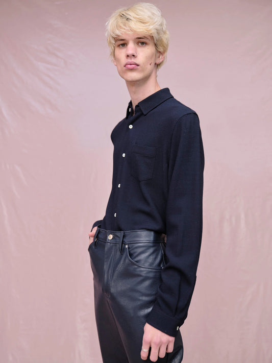 Séfr Hampus Shirt Wool Dark Navy - Mojo Independent Store