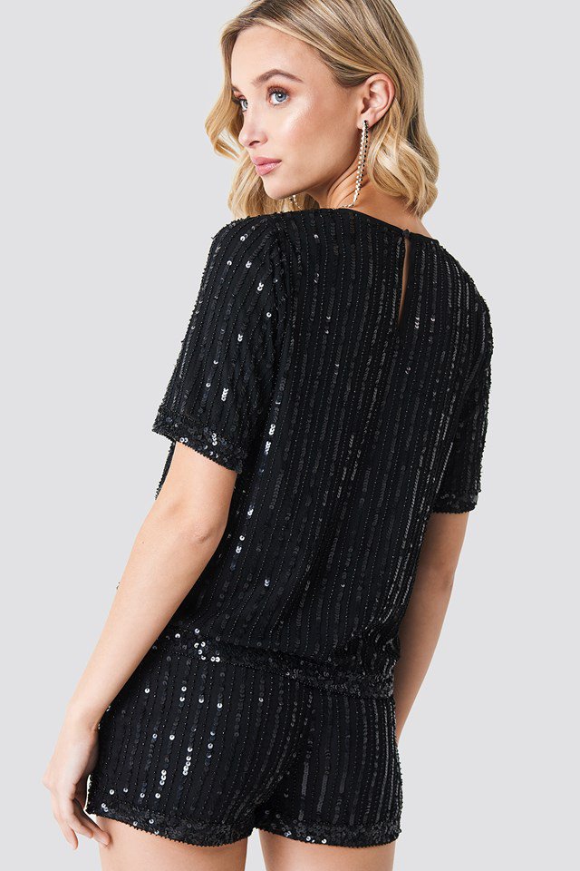 NA-KD Sequinis Top Black - Mojo Independent Store