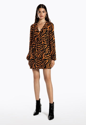 Ivyrevel Ballon Sleeve Dress Black/Orange Zebra - Mojo Independent Store