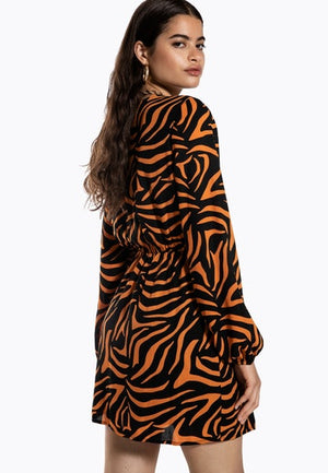 Ivyrevel Ballon Sleeve Dress Black/Orange Zebra - Mojo Independent Store