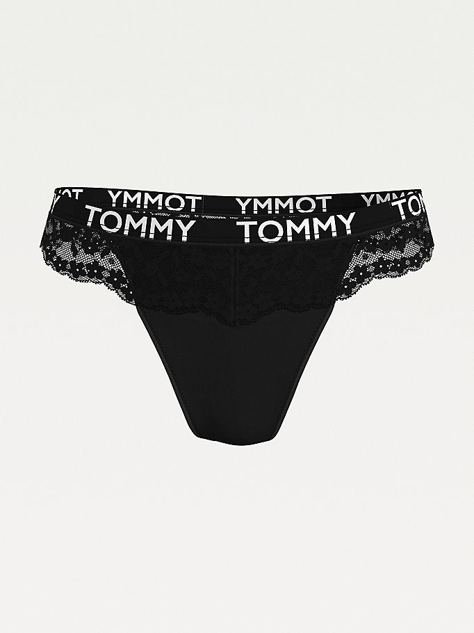 TOMMY HILFIGER Tonal Logo Lace Edge Thong in Desert Sky