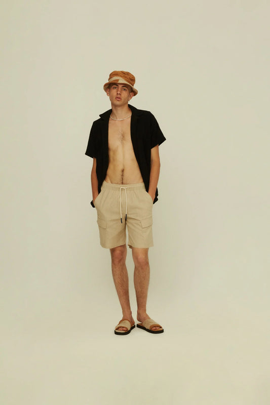 Oas Beige Cargo Linen Shorts