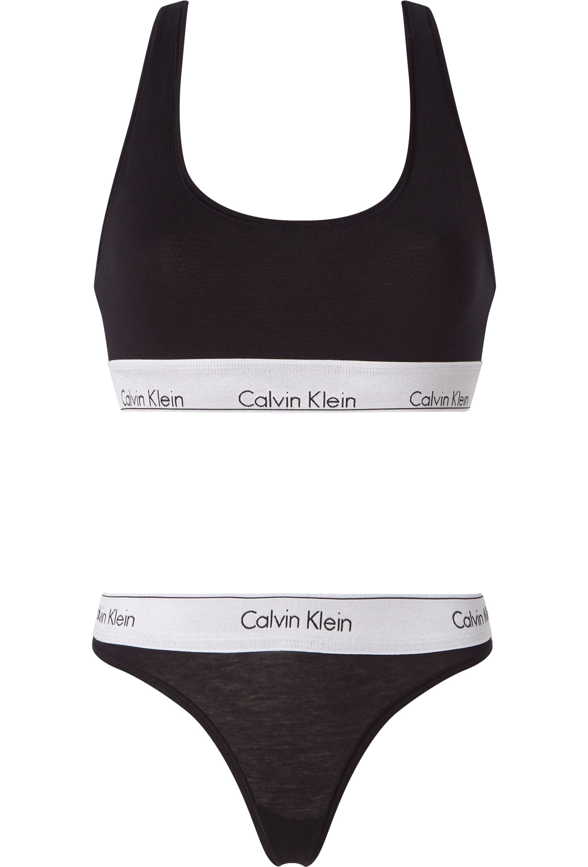 Calvin Klein Unlined Bralett/Thong Set Black/Silver