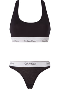 Calvin Klein Unlined Bralett/Thong Set Black/Silver